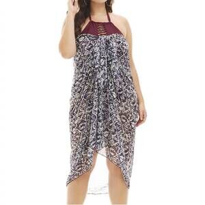 NEW ALWAYS FOR ME tribal batik plus size pareo sarong cover up in navy/white